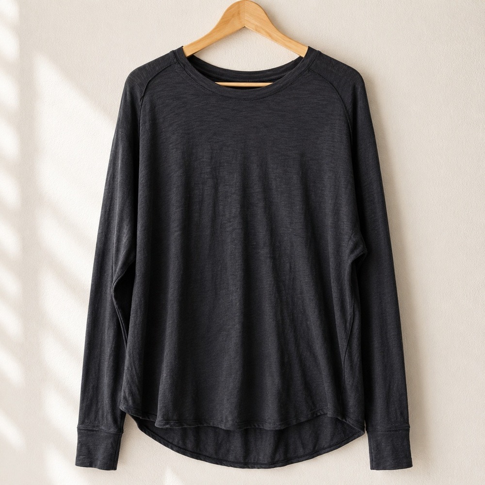 Free People We The Free Burnout Slub Tee Womens Small Black Long Sleeve